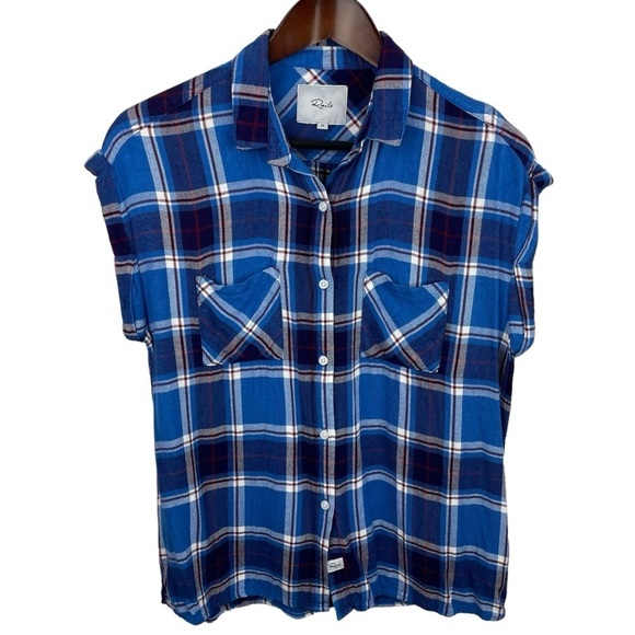 Rails | Britt Blue Plaid Button Sleeveless Shirt - Picture 1 of 9